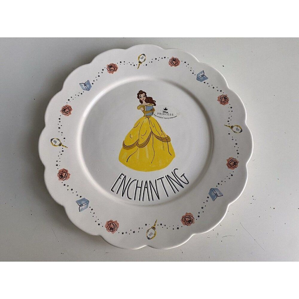 Rae Dunn Disney Princess Belle “Enchanting” Scalloped Ceramic Dinner Plate NEW